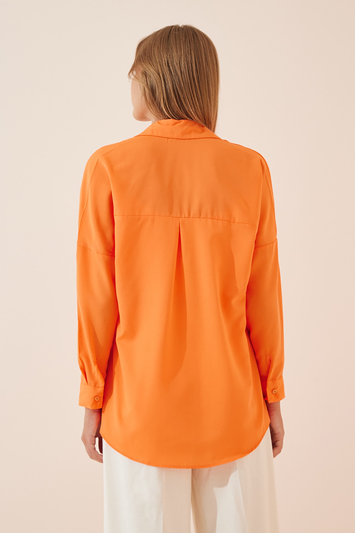 Kadın Oranj Oversize Uzun Basic Gömlek DD00842