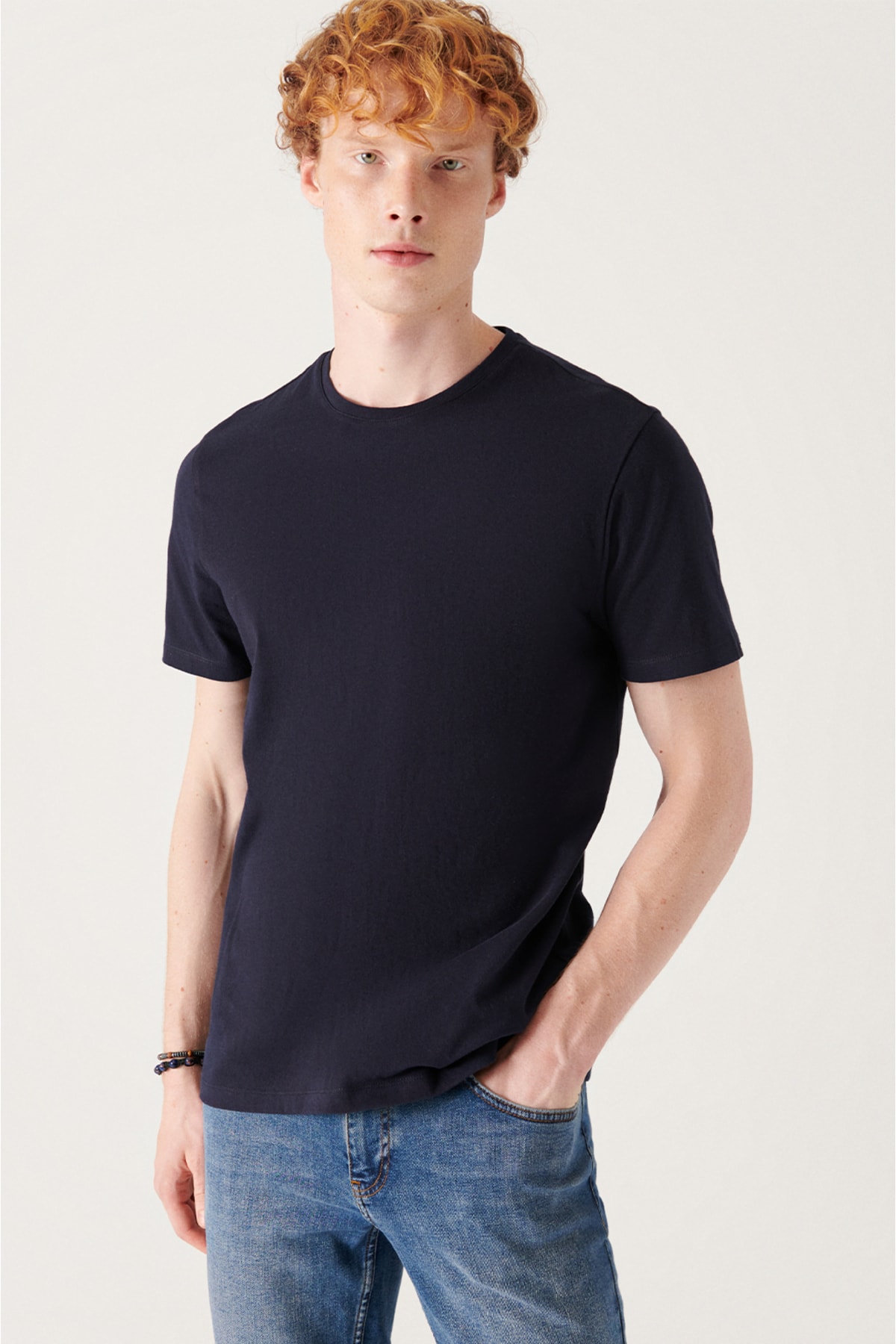 Lacivert Bisiklet Yaka %100 Pamuk Basic T-Shirt E001000