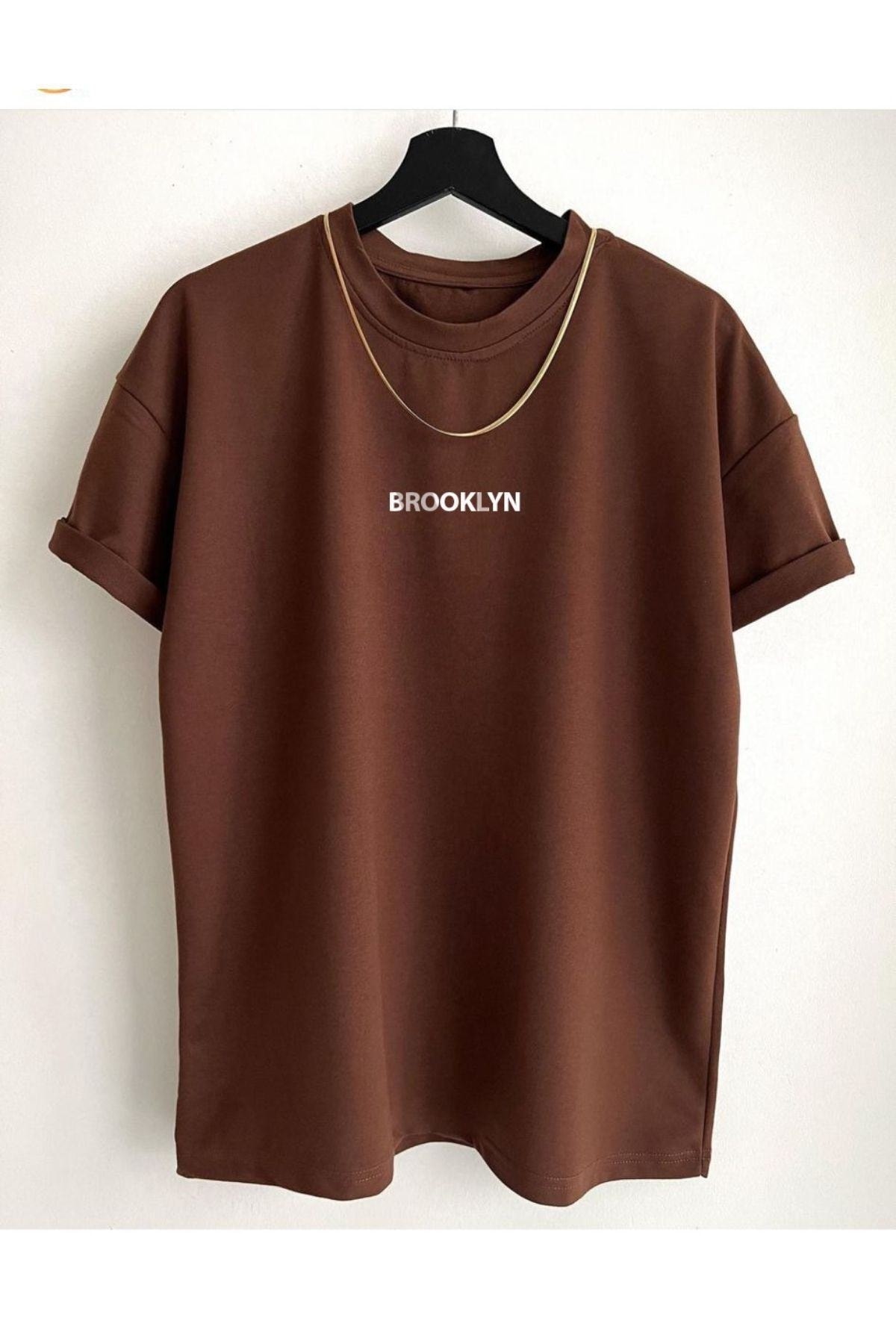 Blacksokak Erkek Kahverengi Brooklyn Baskılı Tshirt