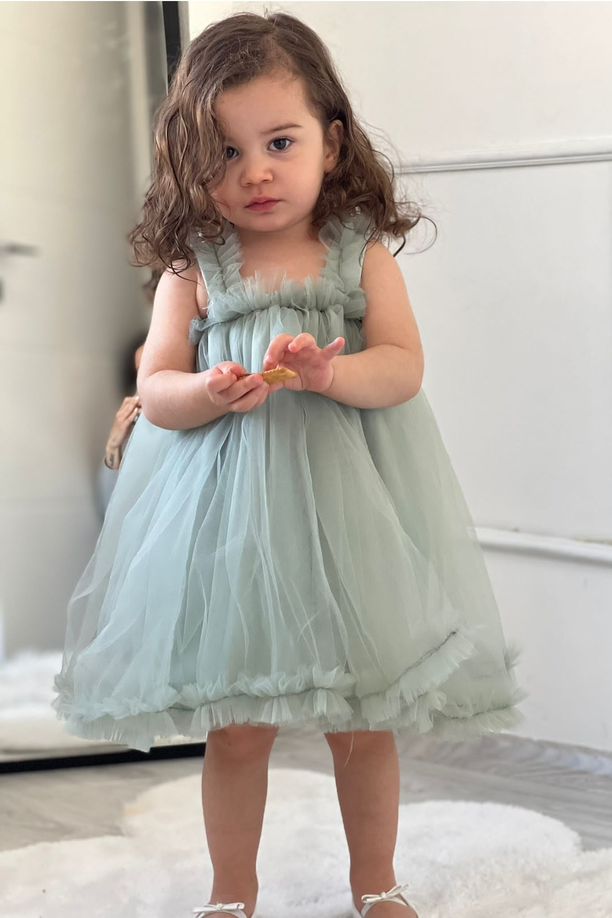 Prenses Kız Çocuk Parti Elbisesi Doğum Günü Kıyafeti - Su Yeşili