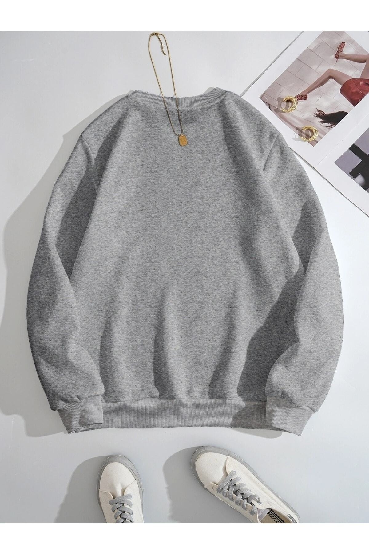 Siyah Sleeper Cat's Baskılı Oversize Bisiklet Yaka Sweatshirt