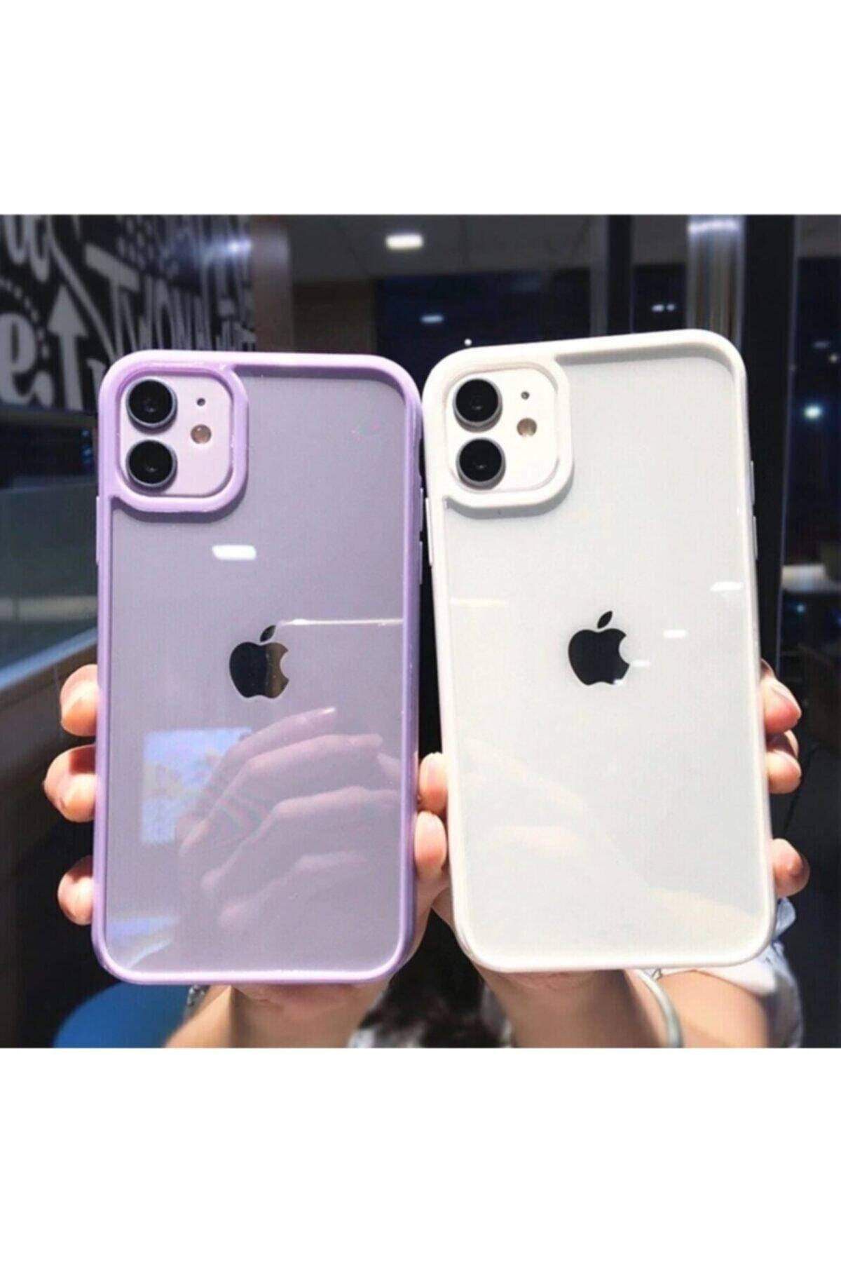 Apple Iphone 11 Kenarı Lila Renkli Darbe Önleyici Şeffaf Silikon Kılıf